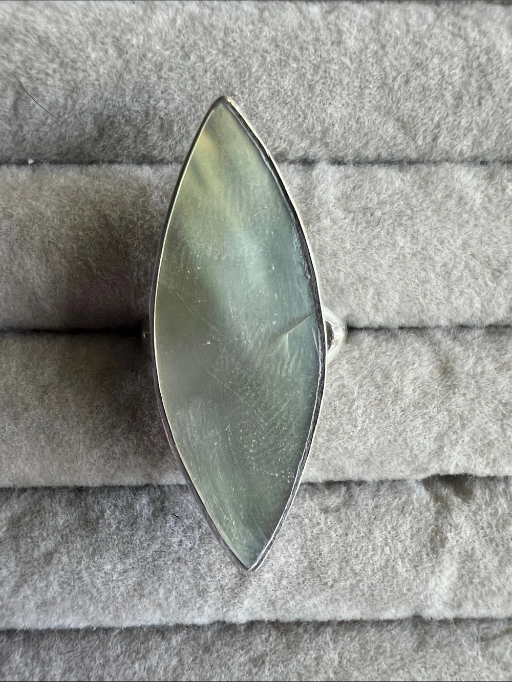 Sterling Silver Marquise Mother-of-Pearl Statement Ring - Gray Green